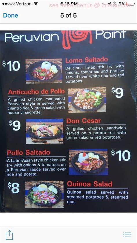 peruvian point food truck menu